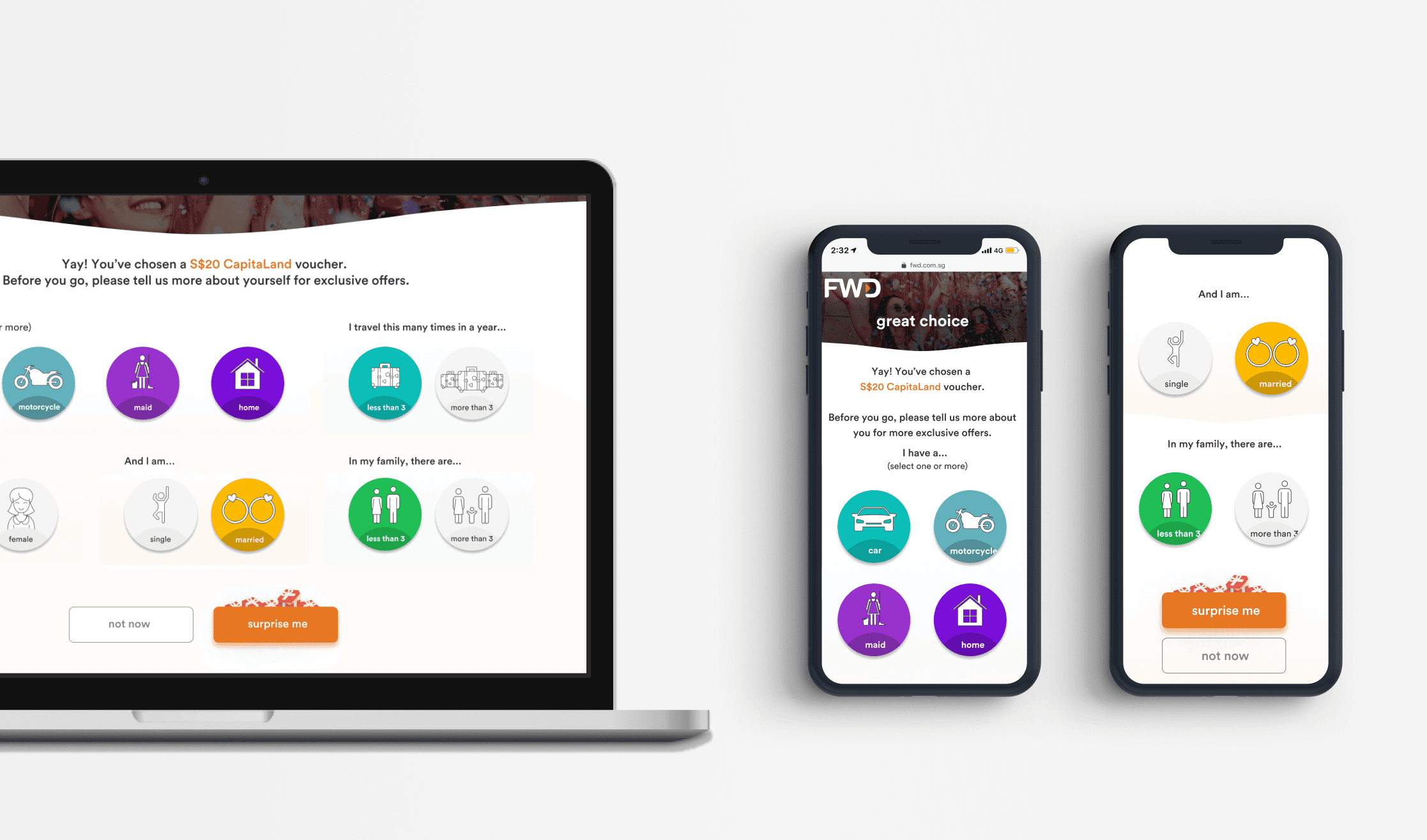 FWD X-SELL on desktop and mobile — the full cross-sell experience