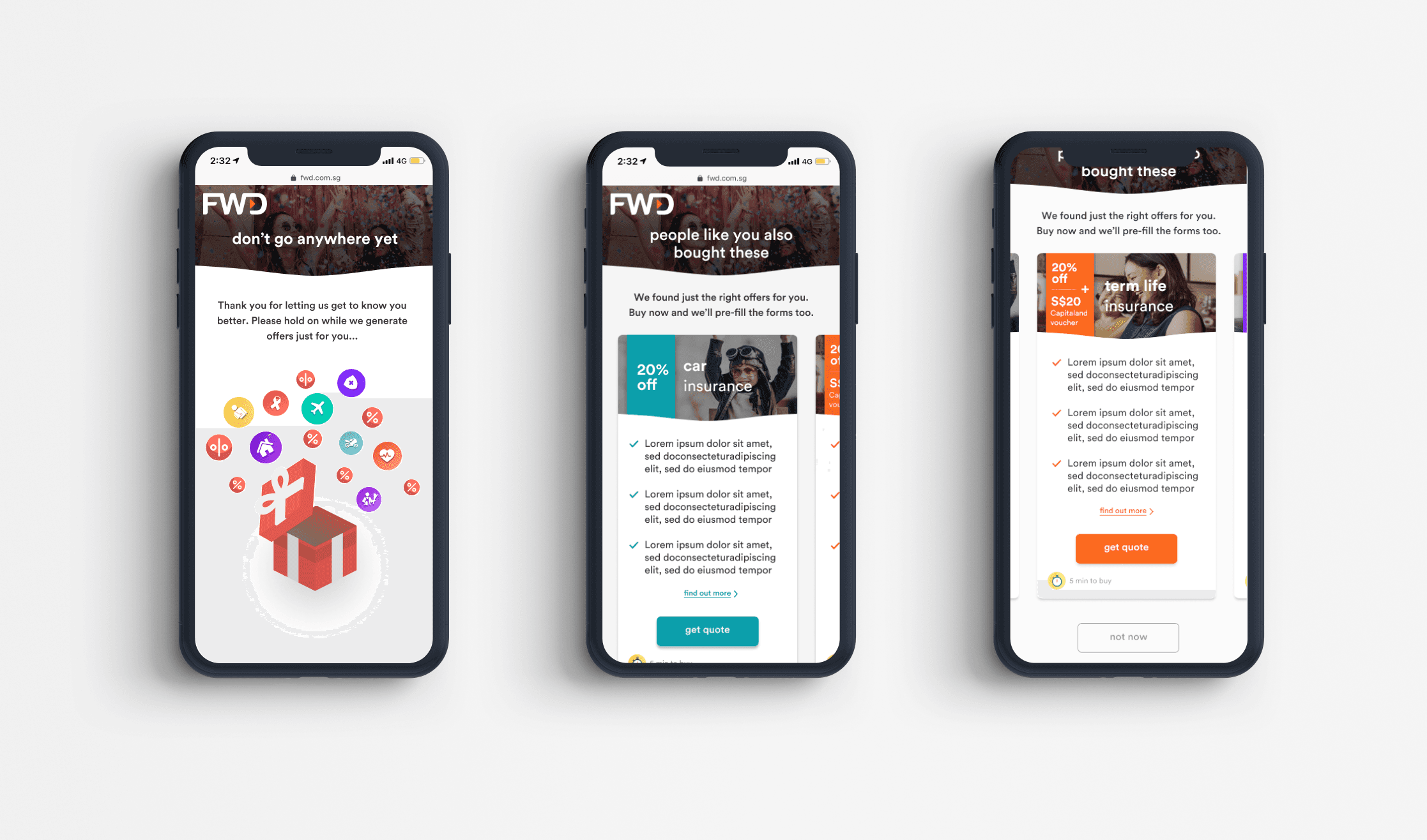 FWD X-SELL questionnaire — mobile and desktop device mockups