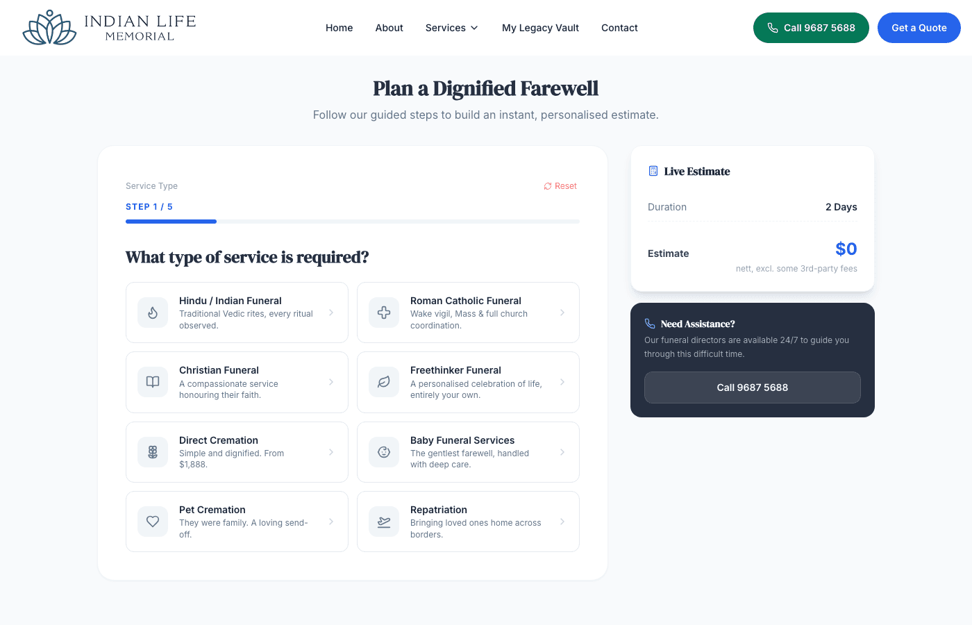 Step 1 — Service type selection
